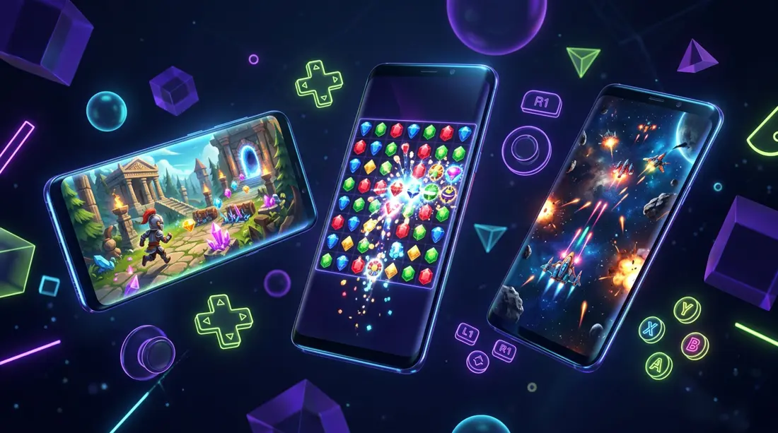 Android phones running colorful mobile games built by the studio